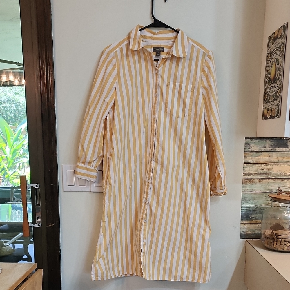 Style & Co. Yellow and White Striped Cover Up Or Beach Dress